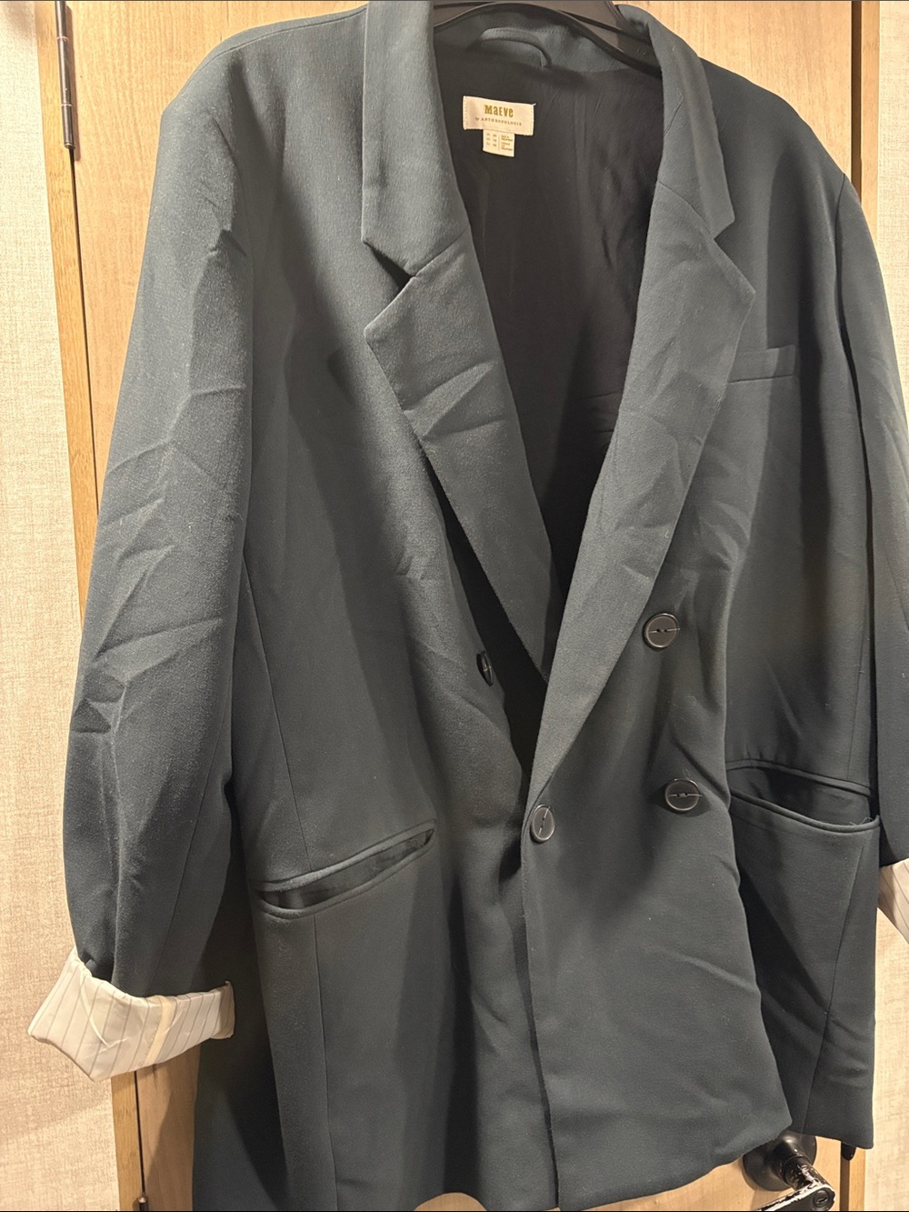 Anthropologie Double-Breasted Black Blazer Jacket